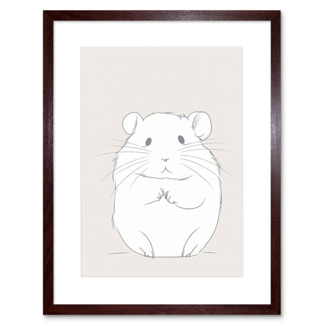 "Artery8 Wall Art Print Cute Hamster Portrait Simple Artwork Framed 9X7 Inch in Brown - Size: W7"" x H9""" - image 1