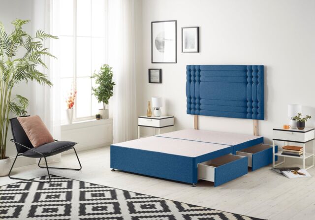 Somnior Flexby Divan Bed Base With 2 Drawers & Upholstered Headboard Plush Velvet in Navy - Size: Super King - image 1