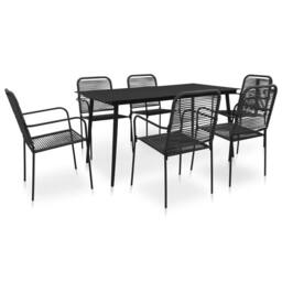Berkfield Home 7 Piece Outdoor Dining Set Cotton Rope & Steel Black - thumbnail 2