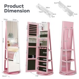 Costway 360° Rotating Jewelry Armoire Standing Jewelry & Makeup Cabinet in Pink - thumbnail 2