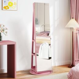 Costway 360° Rotating Jewelry Armoire Standing Jewelry & Makeup Cabinet in Pink - thumbnail 4