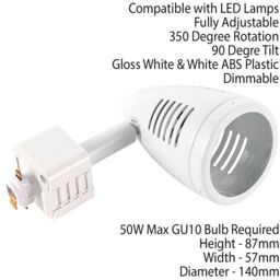 Loops Adjustable Ceiling Track Spotlight Gloss White Single GU10 Lamp Bulb Downlight - thumbnail 2