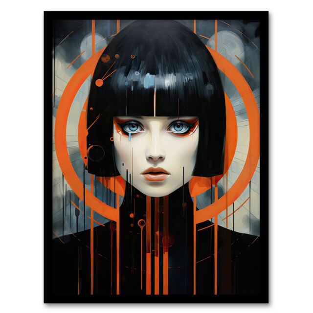 Artery8 Wall Art Print Blade Runner Style Bullseye Woman Futuristic Portrait Framed Art in Black - Size: A4 - image 1