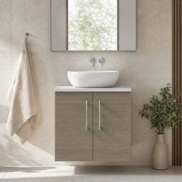 Balterley Level 600mm Wall Hung 2 Door Unit with Laminate Worktop - Solace Oak in Brown - thumbnail 6