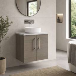 Balterley Level 600mm Wall Hung 2 Door Unit with Laminate Worktop - Solace Oak in Brown - thumbnail 4