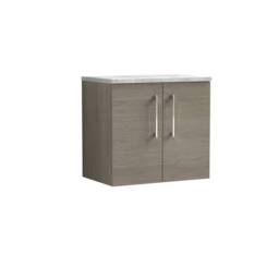 Balterley Level 600mm Wall Hung 2 Door Unit with Laminate Worktop - Solace Oak in Brown - thumbnail 1