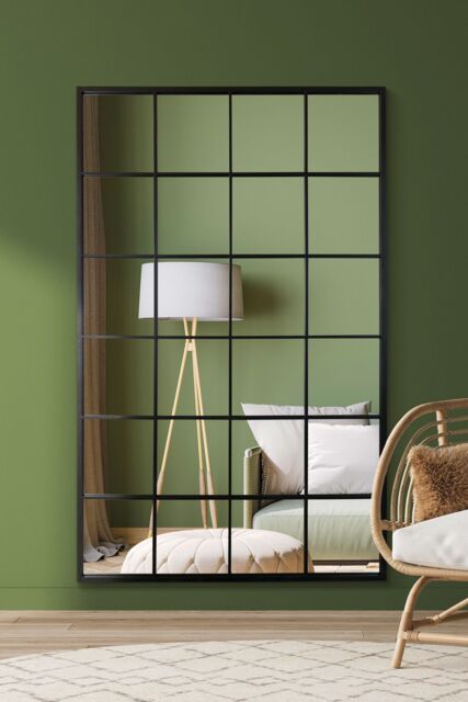 "MirrorOutlet The Fenestra Black Window Leaner / Wall Mirror 69"" X 43"" 174CM X 110CM - Size: 1 Pack" - image 1