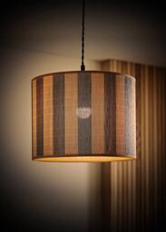 ValueLights Lori Blue Stripe Bamboo Drum Easy Fit Ceiling Lamp Shade with Bulb in Mid Blue - thumbnail 2