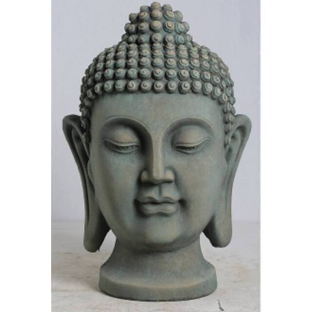 Lemon Pavilion Furniture and Decor Verdan Buddha Head Decorative Figurines - Concrete - L33 x W39 x H59cm in Green