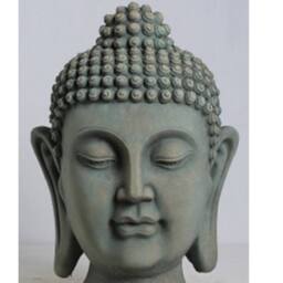 Lemon Pavilion Furniture and Decor Verdan Buddha Head Decorative Figurines - Concrete - L33 x W39 x H59cm in Green - thumbnail 2