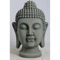 Lemon Pavilion Furniture and Decor Verdan Buddha Head Decorative Figurines - Concrete - L33 x W39 x H59cm in Green - thumbnail 1