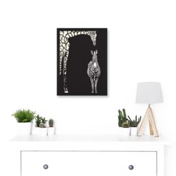 Artery8 Zebra & Giraffe B&W Zoo A4 Artwork Framed Wall Art Print in Black - thumbnail 2