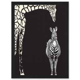 Artery8 Zebra & Giraffe B&W Zoo A4 Artwork Framed Wall Art Print in Black - thumbnail 1