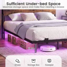 Costway King Size Floating Platform Bed Frame w/ LED Lights & Charging Station in Brown - thumbnail 6
