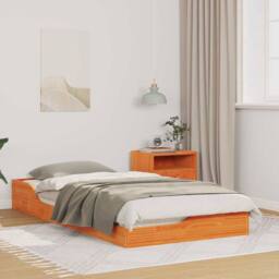 Berkfield Home Modern Floor Bed Frame Wax brown 75 x 190 cm Solid pine wood in Orange - thumbnail 2