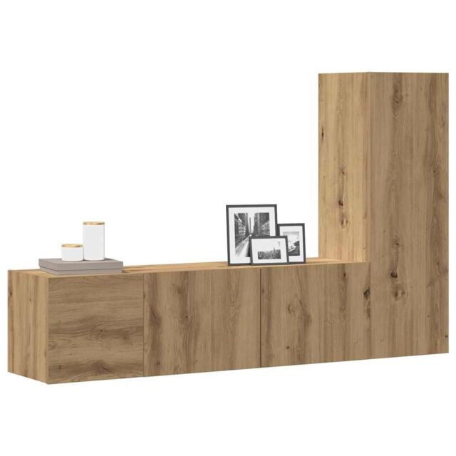 Berkfield Home Wall Mounted TV cabinets 3 pcs Artisan Oak Engineered Wood in Brown - image 1
