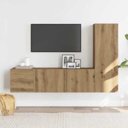 Berkfield Home Wall Mounted TV cabinets 3 pcs Artisan Oak Engineered Wood in Brown - thumbnail 3