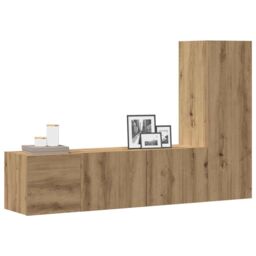 Berkfield Home Wall Mounted TV cabinets 3 pcs Artisan Oak Engineered Wood in Brown - thumbnail 1