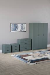Home Discount Vida Designs 4Pc Bedroom Set 2xBedside, 4 Drawer Chest, 3 Dr Wardrobe in Green