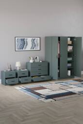 Home Discount Vida Designs 4Pc Bedroom Set 2xBedside, 4 Drawer Chest, 3 Dr Wardrobe in Green - thumbnail 2