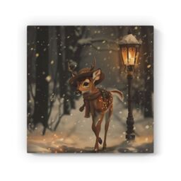 Warren Reed - Designer Fawn In A Snowy Scene Canvas - Size: w10 inch x h10 inch - thumbnail 2