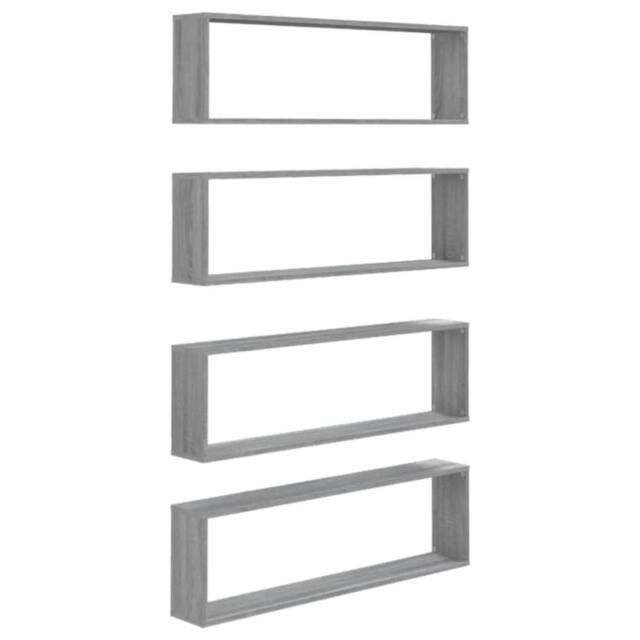 Berkfield Home Wall Cube Shelves 4 pcs Grey Sonoma 100x15x30 cm Engineered Wood - Size: 100 x 15 x 30 cm - image 1