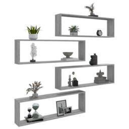 Berkfield Home Wall Cube Shelves 4 pcs Grey Sonoma 100x15x30 cm Engineered Wood - Size: 100 x 15 x 30 cm - thumbnail 8