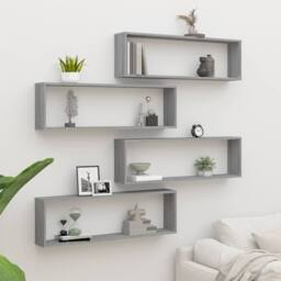 Berkfield Home Wall Cube Shelves 4 pcs Grey Sonoma 100x15x30 cm Engineered Wood - Size: 100 x 15 x 30 cm - thumbnail 2