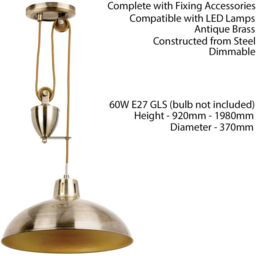 Loops Hanging Ceiling Pendant Light ADJUSTABLE HEIGHT Industrial Brass Rise Fall Drop in Metallics - thumbnail 2