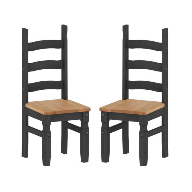 FORGEVIO Dining Chairs x 2 Charcoal Slat Back Mexican Solid Wooden Pine - image 1