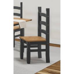 FORGEVIO Dining Chairs x 2 Charcoal Slat Back Mexican Solid Wooden Pine - thumbnail 3