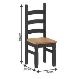 FORGEVIO Dining Chairs x 2 Charcoal Slat Back Mexican Solid Wooden Pine - thumbnail 2