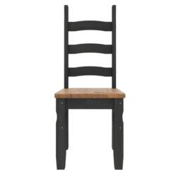 FORGEVIO Dining Chairs x 2 Charcoal Slat Back Mexican Solid Wooden Pine - thumbnail 4