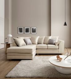 Abakus Direct Chicago Spill-Proof Velvet Left Hand Facing Corner Sofa in Cream