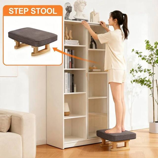EONLION Wooden Small Footstool Footrest Pouffe Foot Stool in Grey - Size: 100 cm - image 1