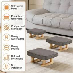 EONLION Wooden Small Footstool Footrest Pouffe Foot Stool in Grey - Size: 100 cm - thumbnail 5