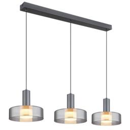 Netlighting Grant Bar Pendant Grey Matt Smoke Glass Shade 3x LED 3000K - thumbnail 1