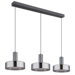 Netlighting Grant Bar Pendant Grey Matt Smoke Glass Shade 3x LED 3000K - thumbnail 2