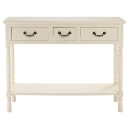 Orsina Versatile Design Three Drawer Black Console Table, Solid Pine Wood Hallway Table, Classic Console Table in White