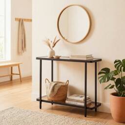 CALICOSY Console Table With Two Smoked Glass Shelves, 80 Cm Wide - ORA in Black - thumbnail 3