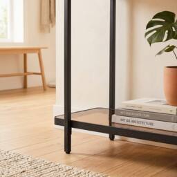 CALICOSY Console Table With Two Smoked Glass Shelves, 80 Cm Wide - ORA in Black - thumbnail 5