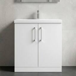 Balterley Modern Bathroom 2 Soft-Close Door Floor Standing Vanity Unit with Mid-Edge Basin, Gloss White, 800 mm in White - thumbnail 9