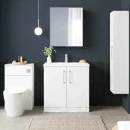 Balterley Modern Bathroom 2 Soft-Close Door Floor Standing Vanity Unit with Mid-Edge Basin, Gloss White, 800 mm in White - thumbnail 2