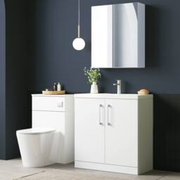 Balterley Modern Bathroom 2 Soft-Close Door Floor Standing Vanity Unit with Mid-Edge Basin, Gloss White, 800 mm in White - thumbnail 3