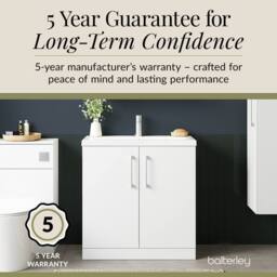Balterley Modern Bathroom 2 Soft-Close Door Floor Standing Vanity Unit with Mid-Edge Basin, Gloss White, 800 mm in White - thumbnail 6