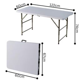 Home Source 4ft Folding Table Trestle Camping Party Picnic BBQ Stall Garden Indoor in White - thumbnail 4