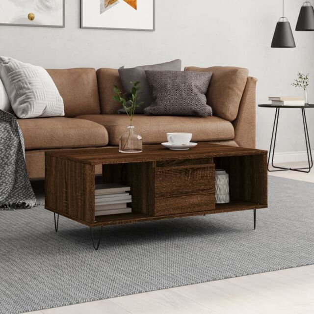 Berkfield Home Coffee Table Brown Oak 90x50x36.5 cm Engineered Wood - image 1