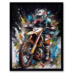 "Artery8 Wall Art Print Motocross Race Driver Number 7 Racing Action Shot Art Framed in Black - Size: W12"" x H16""" - thumbnail 1