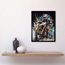 "Artery8 Wall Art Print Motocross Race Driver Number 7 Racing Action Shot Art Framed in Black - Size: W12"" x H16""" - thumbnail 2