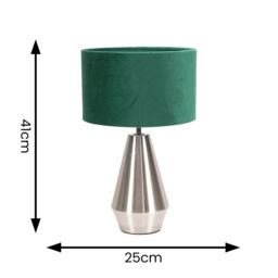 ValueLights Jax Brushed Chrome Dimmable Touch Table Lamp with Velvet Drum Shade in Bottle Green - thumbnail 5